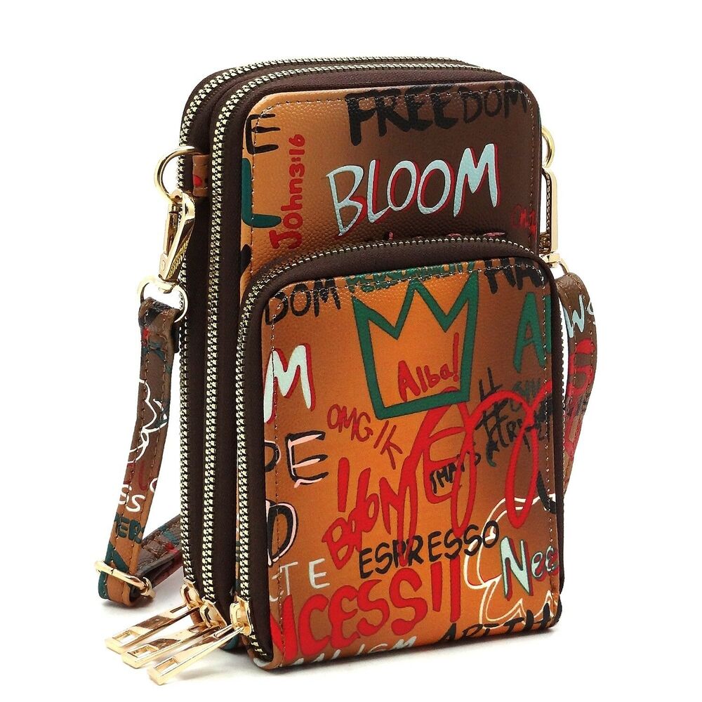 Trendy Graffiti Print Cell Phone Purse Crossbody Bag